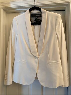 Zara Cream Shawl Collar Single-Button Blazer